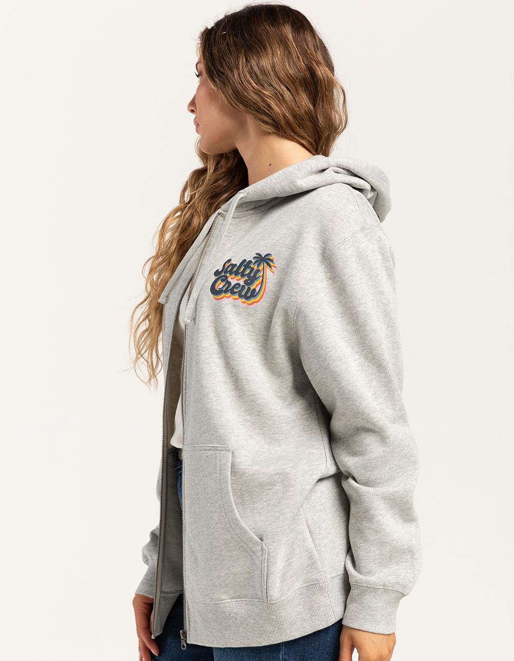 SALTY CREW Salty Seventies Womens Zip-Up Hoodie - GRAY