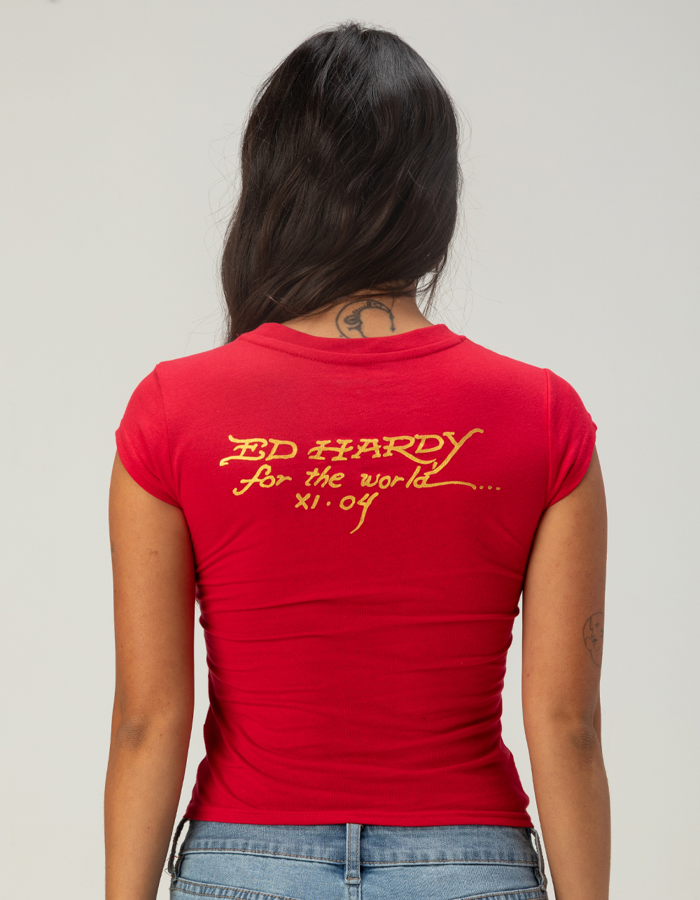 ED HARDY Leopard Panther Womens Cap Sleeve Tee - RED
