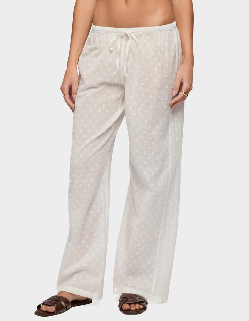 EDIKTED Embroidered Polka Dot Sheer Cotton Pants - WHITE