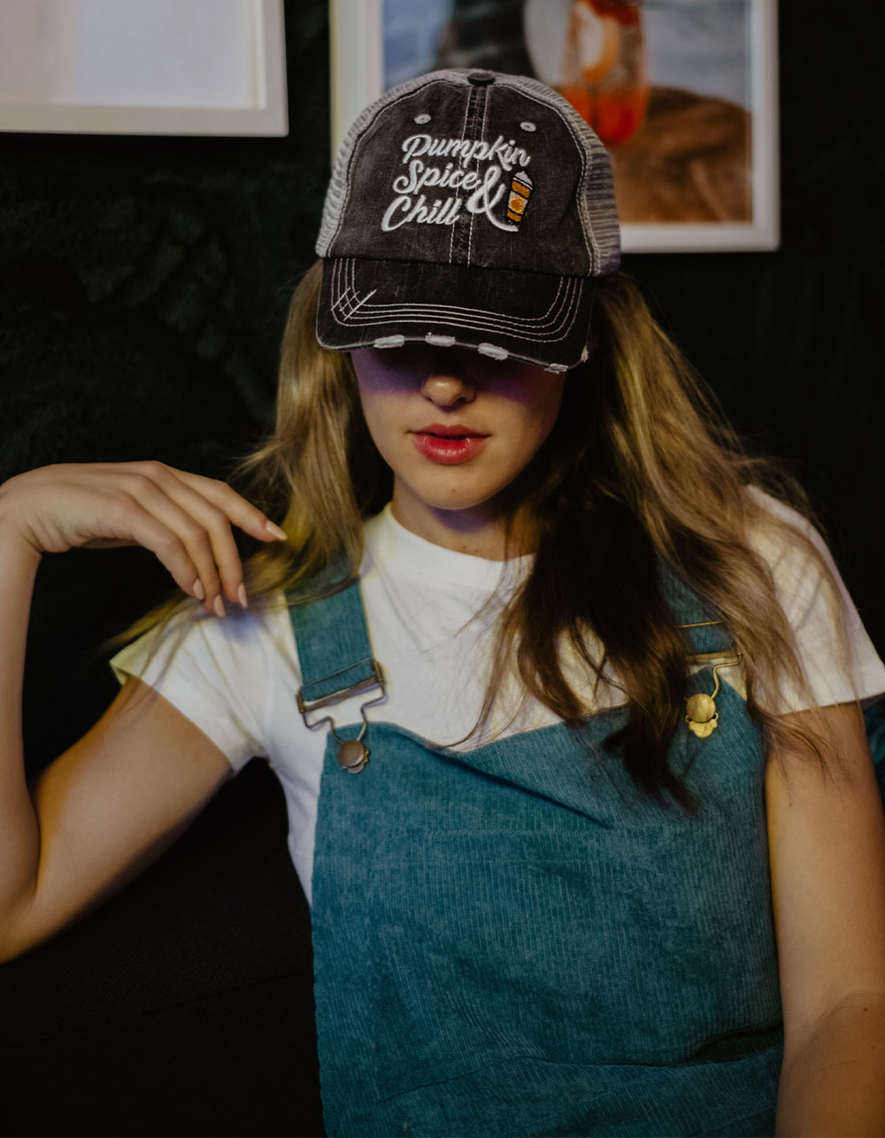KATYDID Pumpkin Spice and Chill Trucker Hat - GRAY