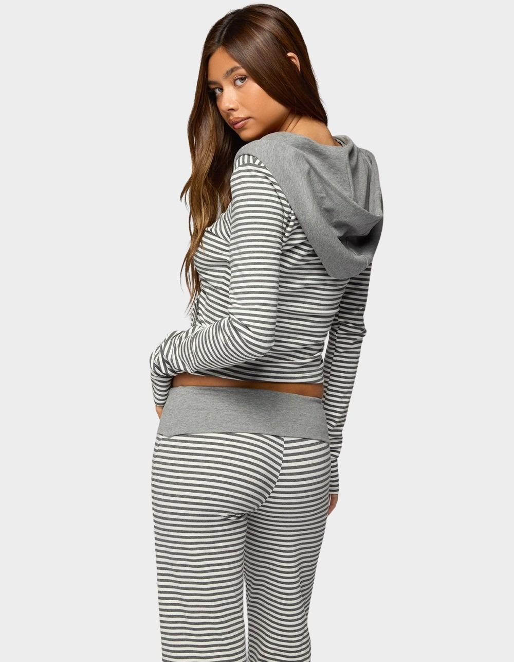 EDIKTED Meggy Striped Zip Up Hoodie - GRAY