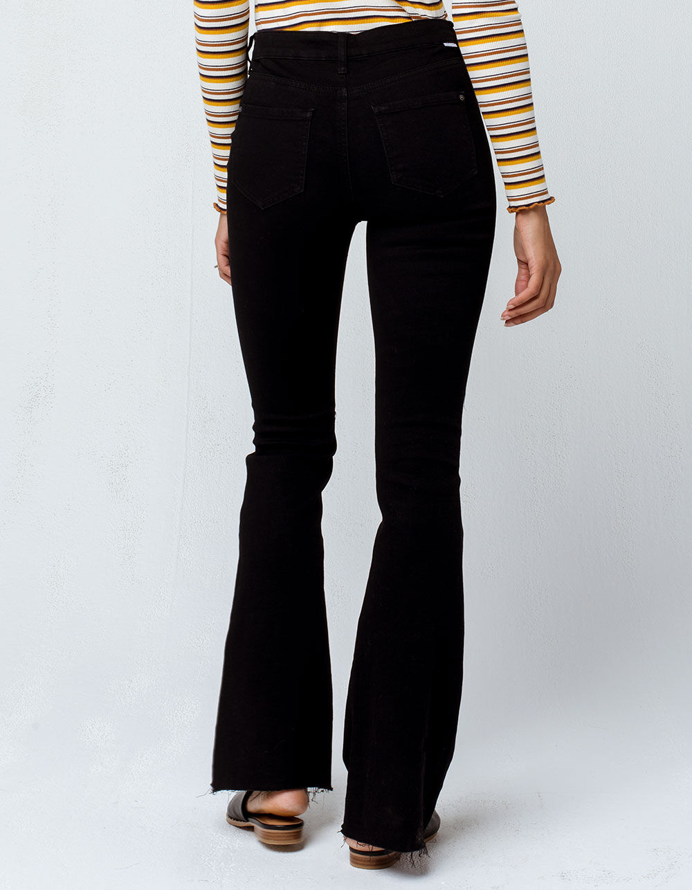 IVY & MAIN High Waisted Frayed Hem Womens Flare Jeans - BLACK | Tillys