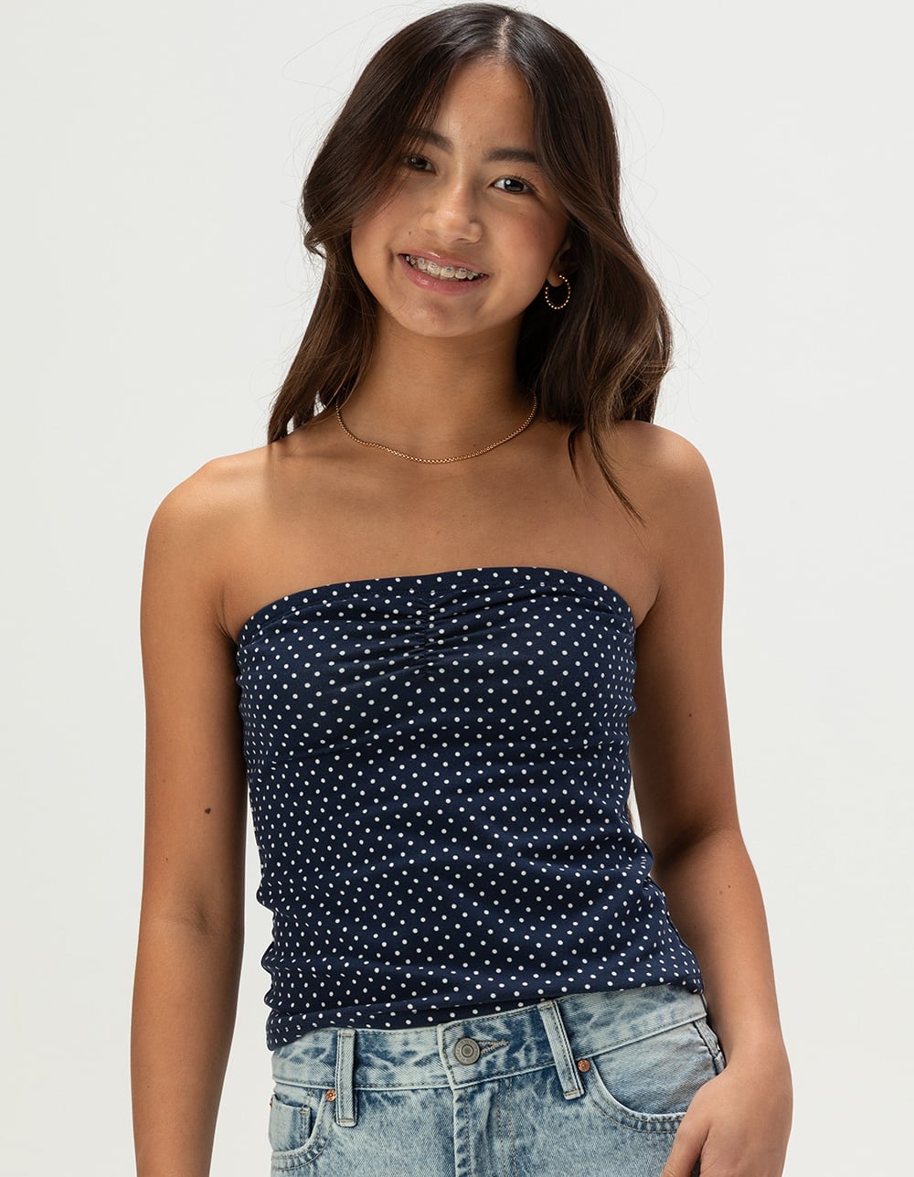 FULL TILT Essentials Girls Dot Tube Top - NAVY COMBO