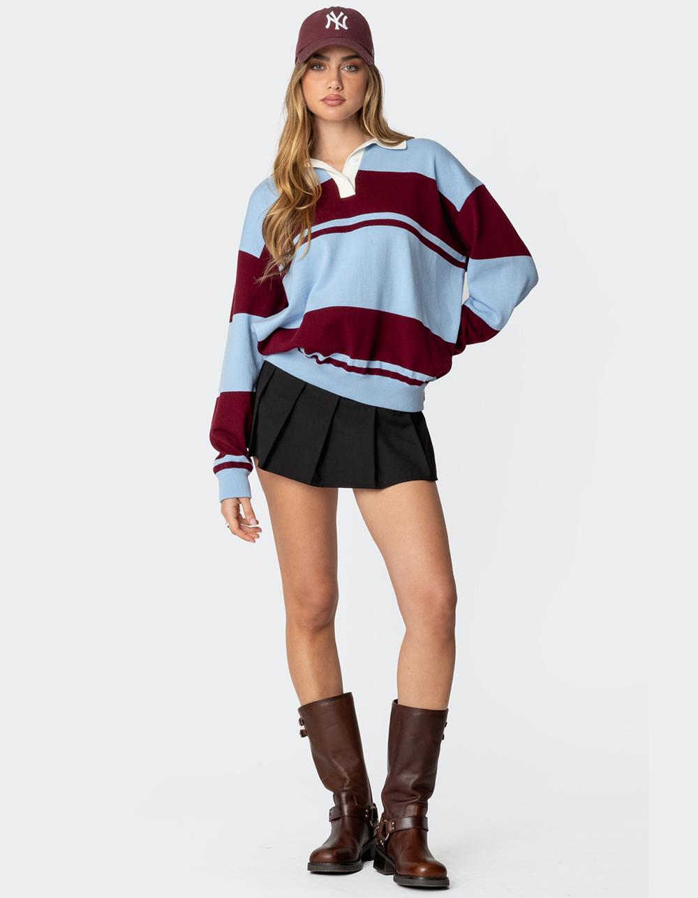 EDIKTED Kian Striped Polo Sweater - BLACK
