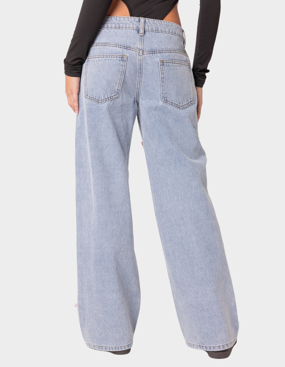 EDIKTED Lucille Low Rise Satin Bow Jeans - LIGHT BLUE
