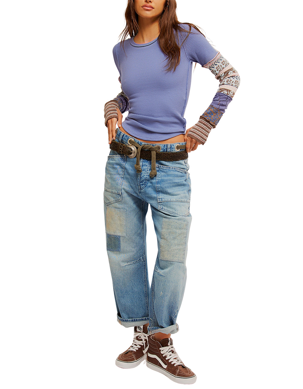 FREE PEOPLE All In Cuff Womens Long Sleeve Top - BLUE COMBO