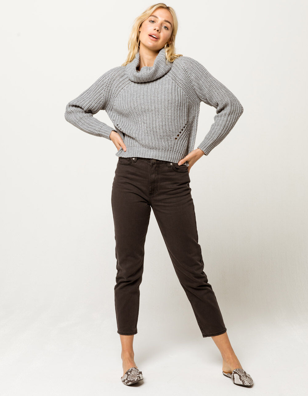 IVY & MAIN Shaker Knit Turtleneck Heather Gray Womens Sweater - HEATHER ...