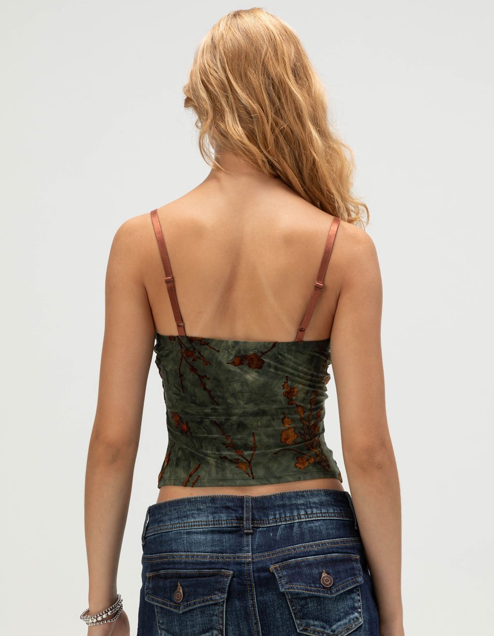 FULL TILT Flocked Womens Cami - TEAL GREEN