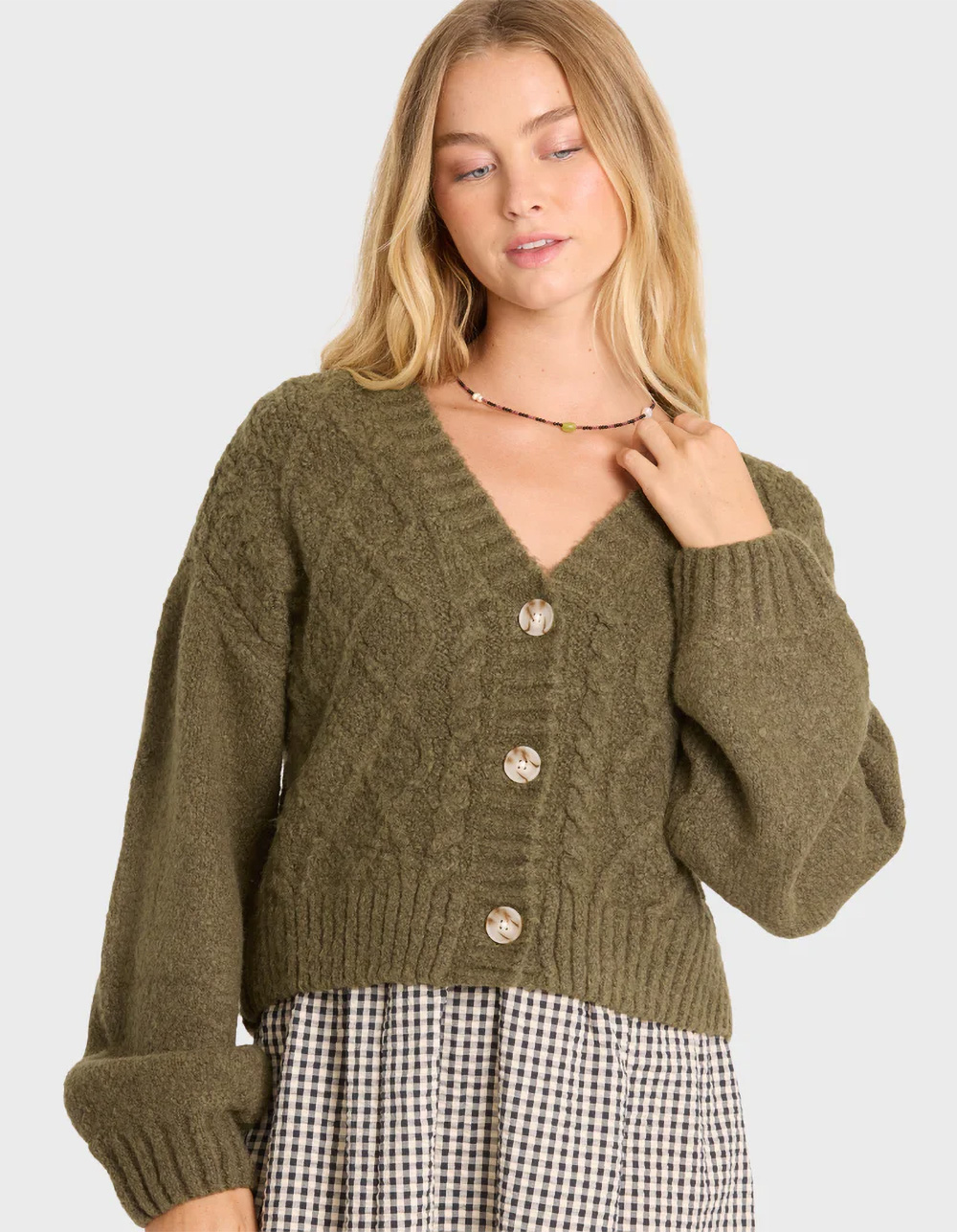 BILLABONG August Womens V-Neck Cardigan - MOSS