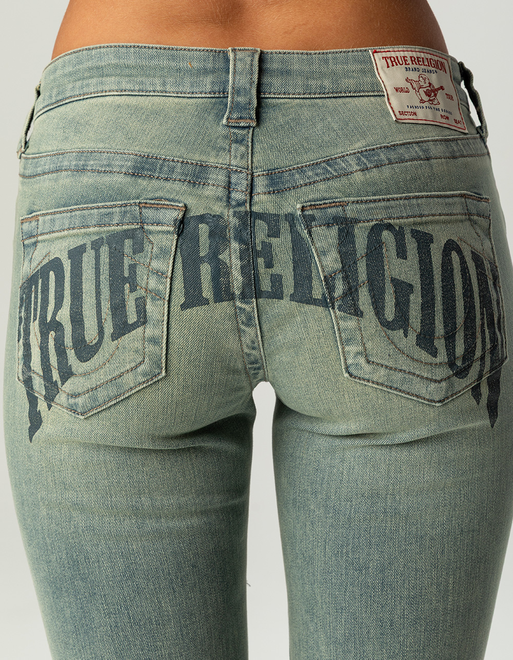 TRUE RELIGION Becca Womens Mid Rise Arched Logo Bootcut Jeans - TINTED DENIM