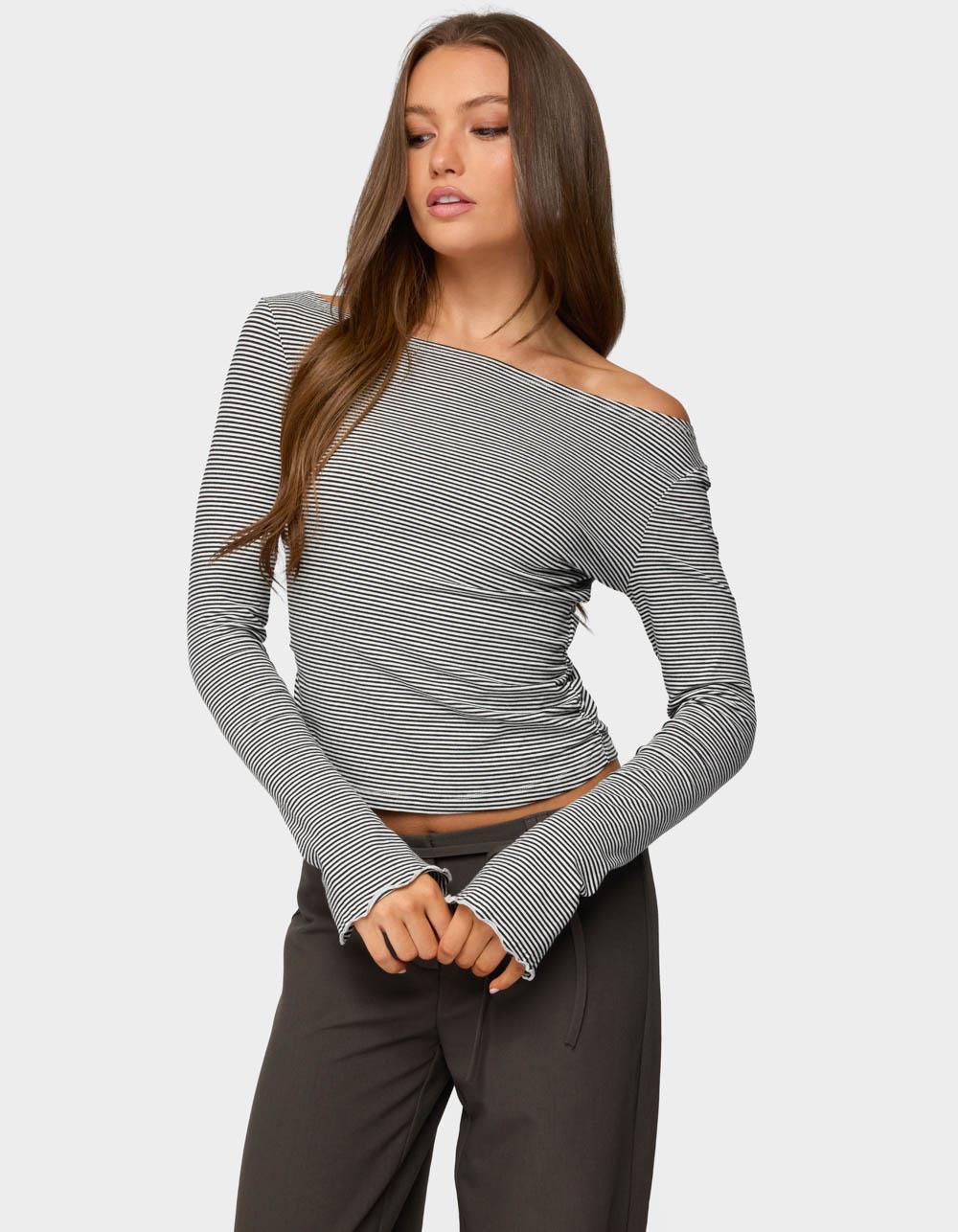 EDIKTED Leyna Striped Off Shoulder Top - BLACK