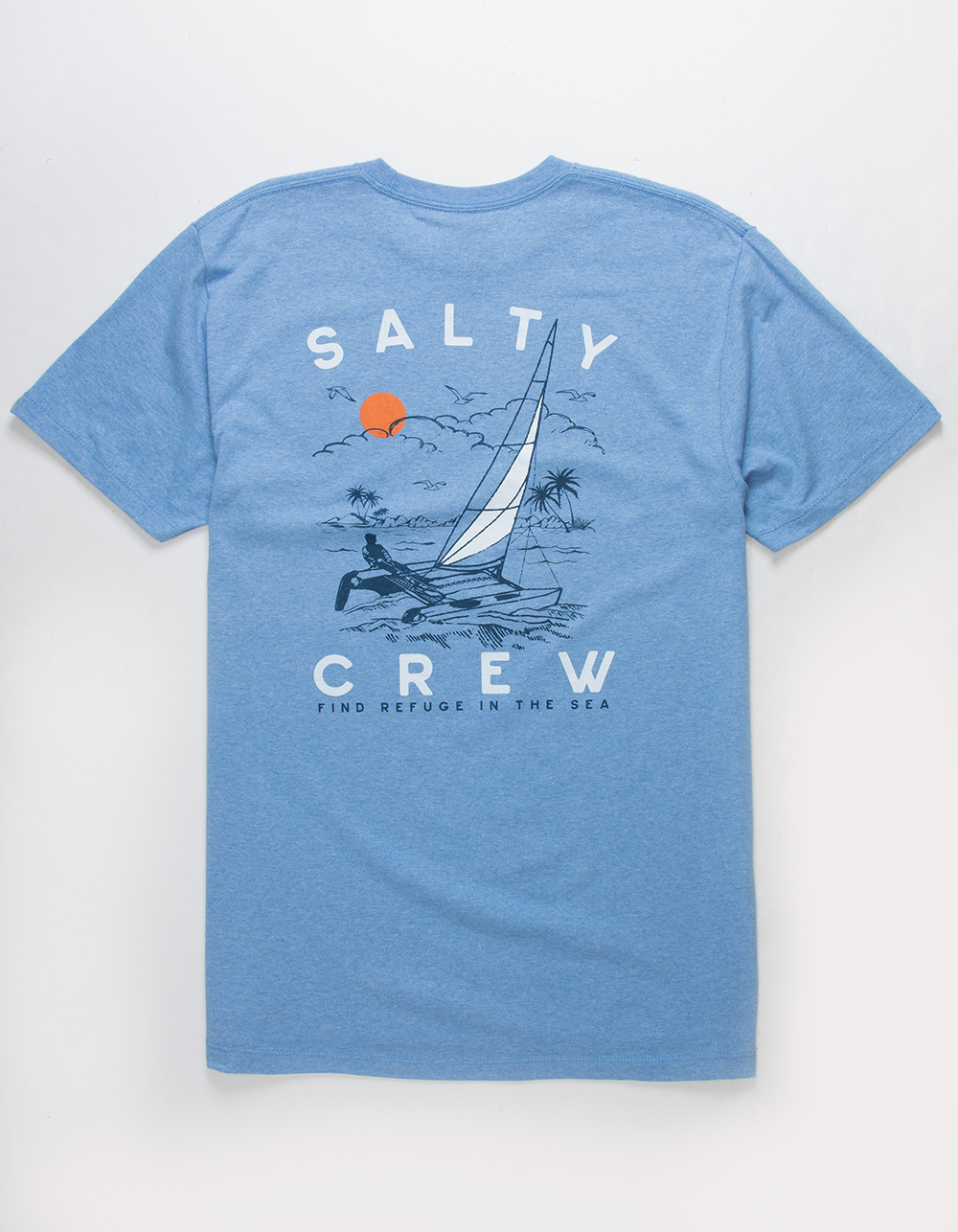 Chemise Salty Crew Homme - Manches Courtes, Tampon Poisson, Bleu Dusty, Taille L (Neuf)