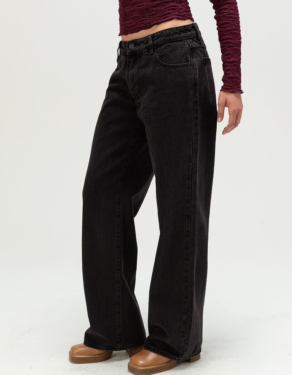 ABRAND 99 Low Rise Womens Baggy Jeans - BLACK DENIM