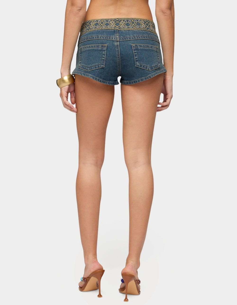 EDIKTED Zera Embroidered Denim Micro Shorts - LIGHT BLUE