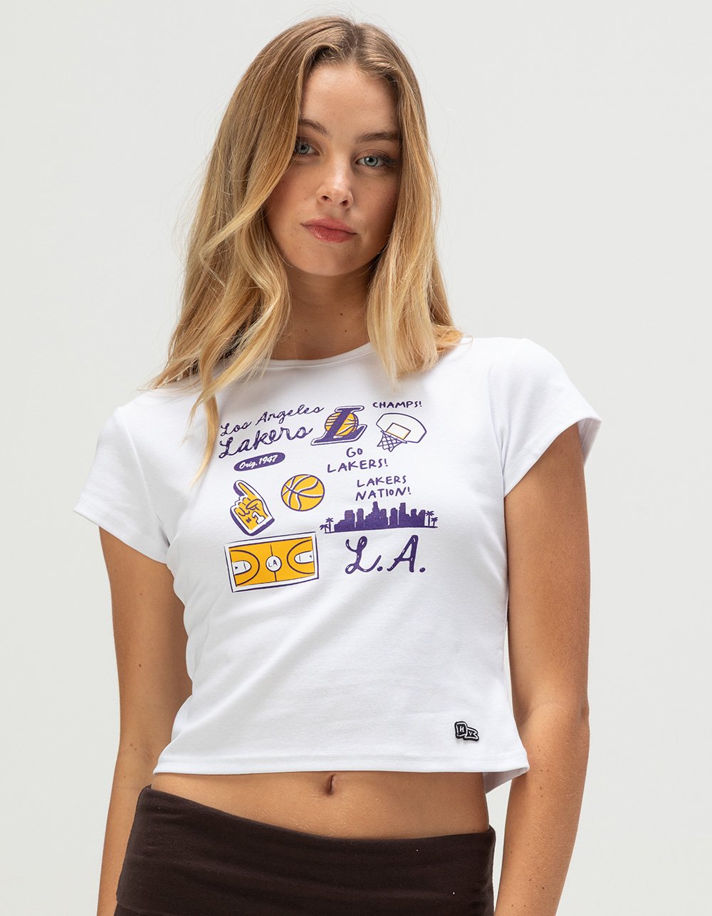 HYPE AND VICE Los Angeles Lakers Womens Baby Tee - WHITE