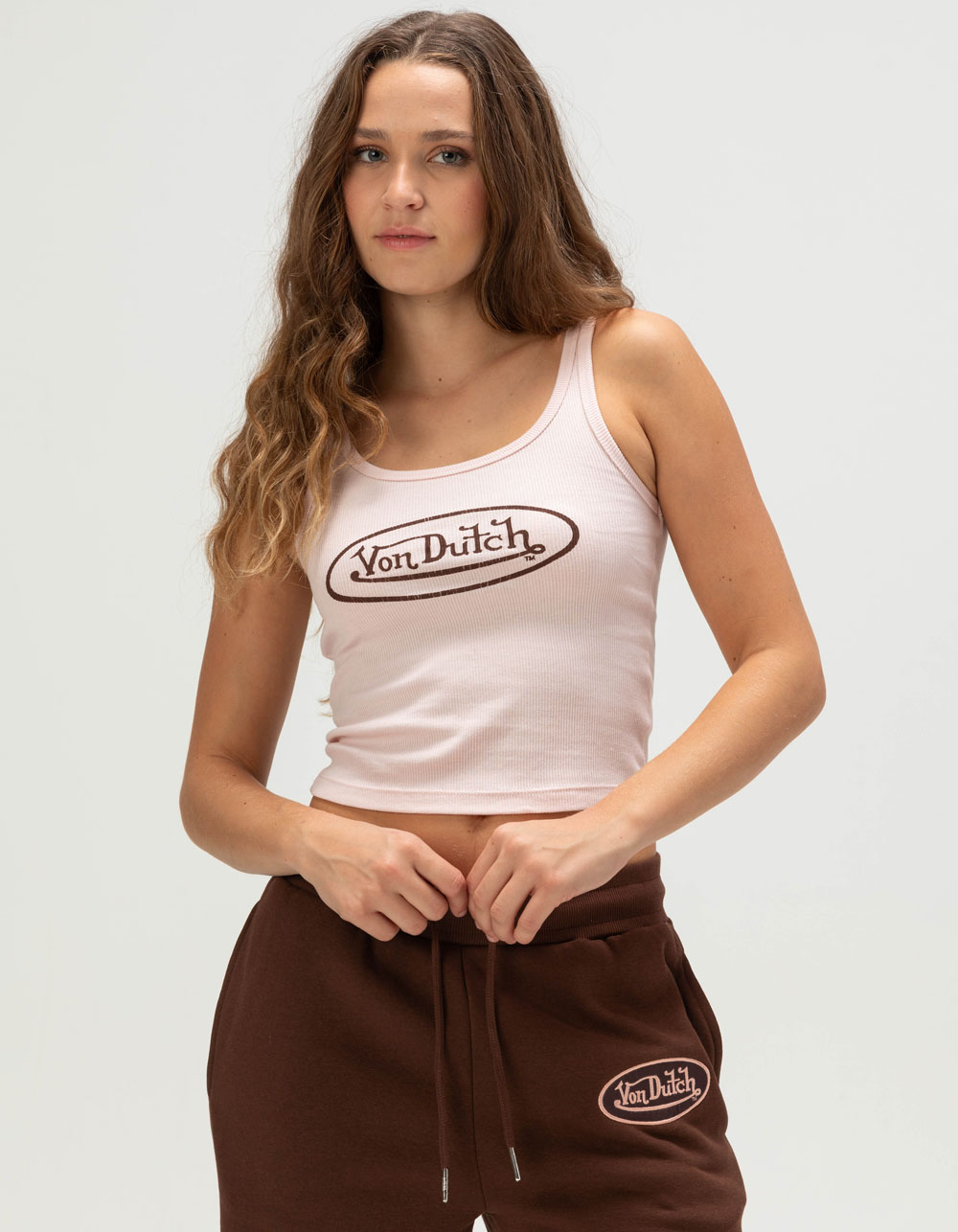 VON DUTCH Logo Womens Tank Top - DUSTY PINK