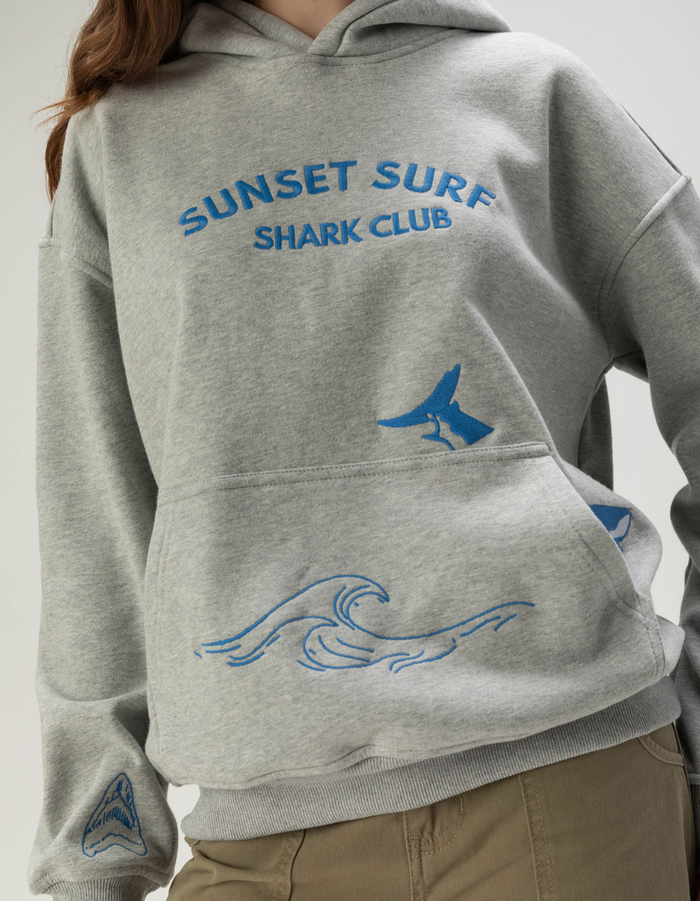 SUNSET SURF Shark Club Womens Hoodie - HEATHER GRAY