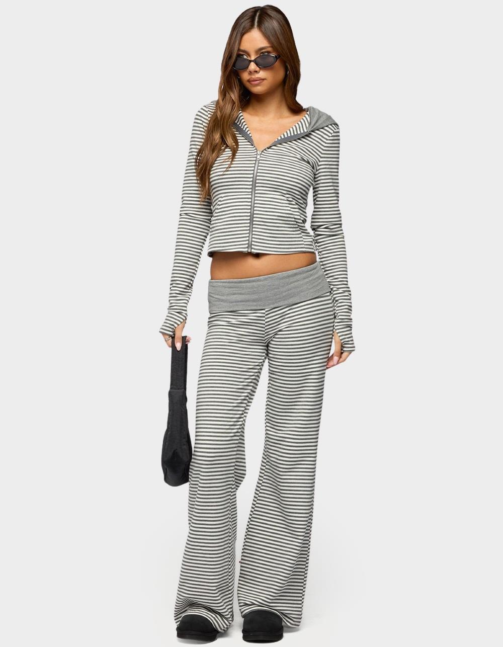 EDIKTED Meggy Striped Foldover Pants - GRAY