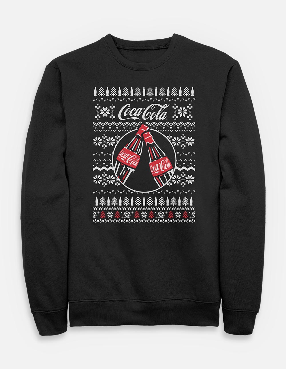 COCA-COLA Ugly Sweater Pattern Unisex Crewneck Sweatshirt - BLACK