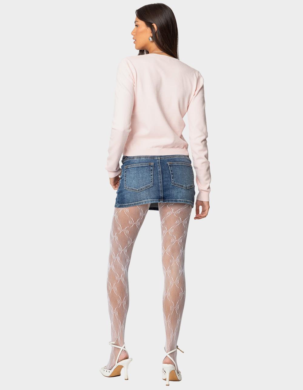 EDIKTED Contrast Bow Knit Cardigan - LIGHT PINK