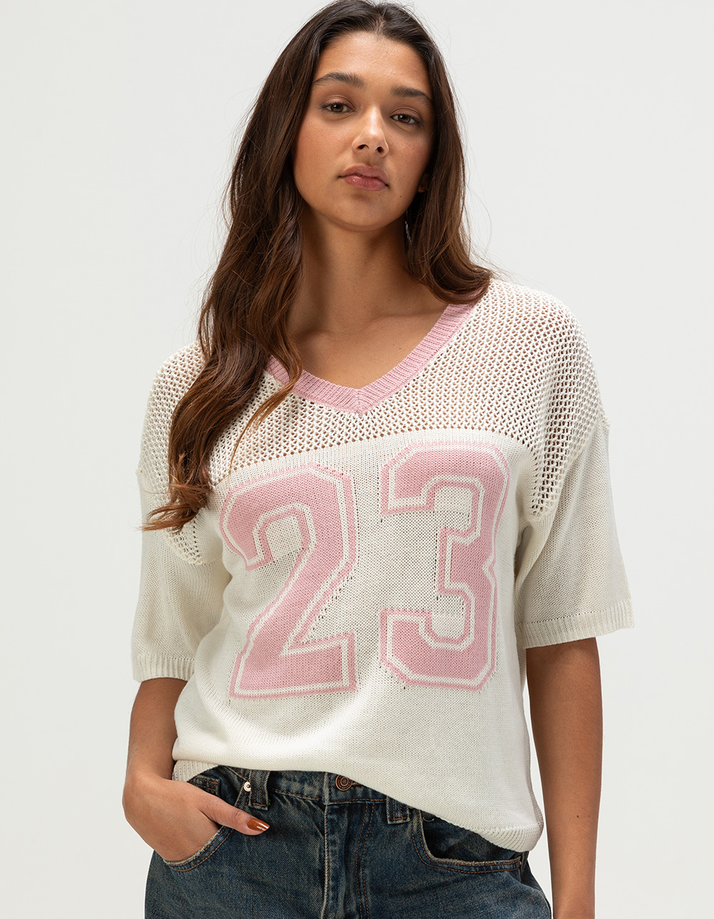 RSQ Womens Short Sleeve Jersey Sweater - CREAM