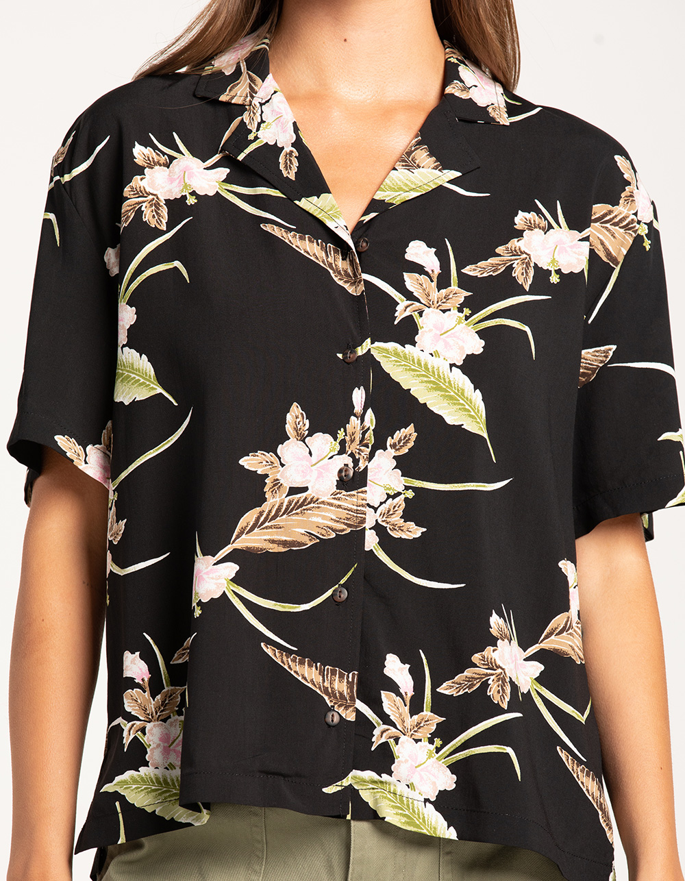 BRIXTON Bunker Paradise Womens Button Up Shirt. - BLACK COMBO