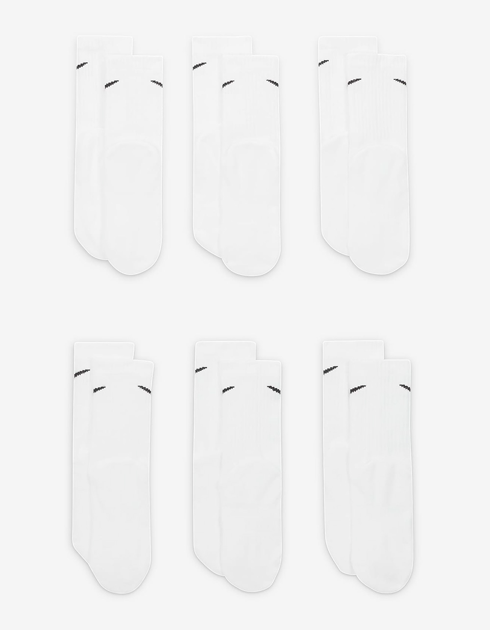 NIKE Everyday 6 Pack Kids Cushioned Crew Socks - WHITE