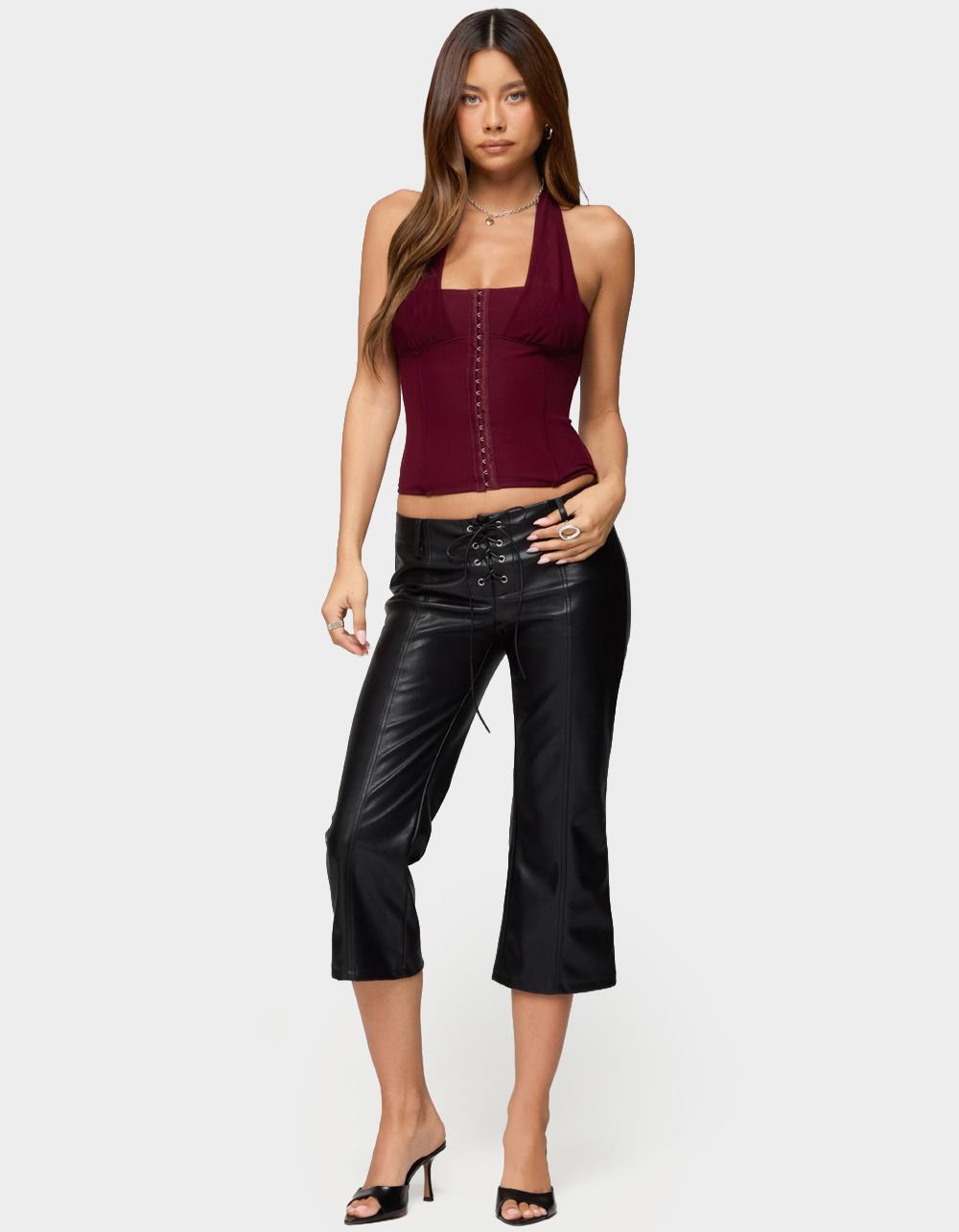 EDIKTED Rosalina Mesh Halter Corset - DK RED