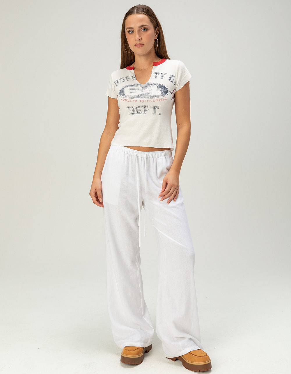 BDG Urban Outfitters Sporty Womens Notch Tee - WHITE