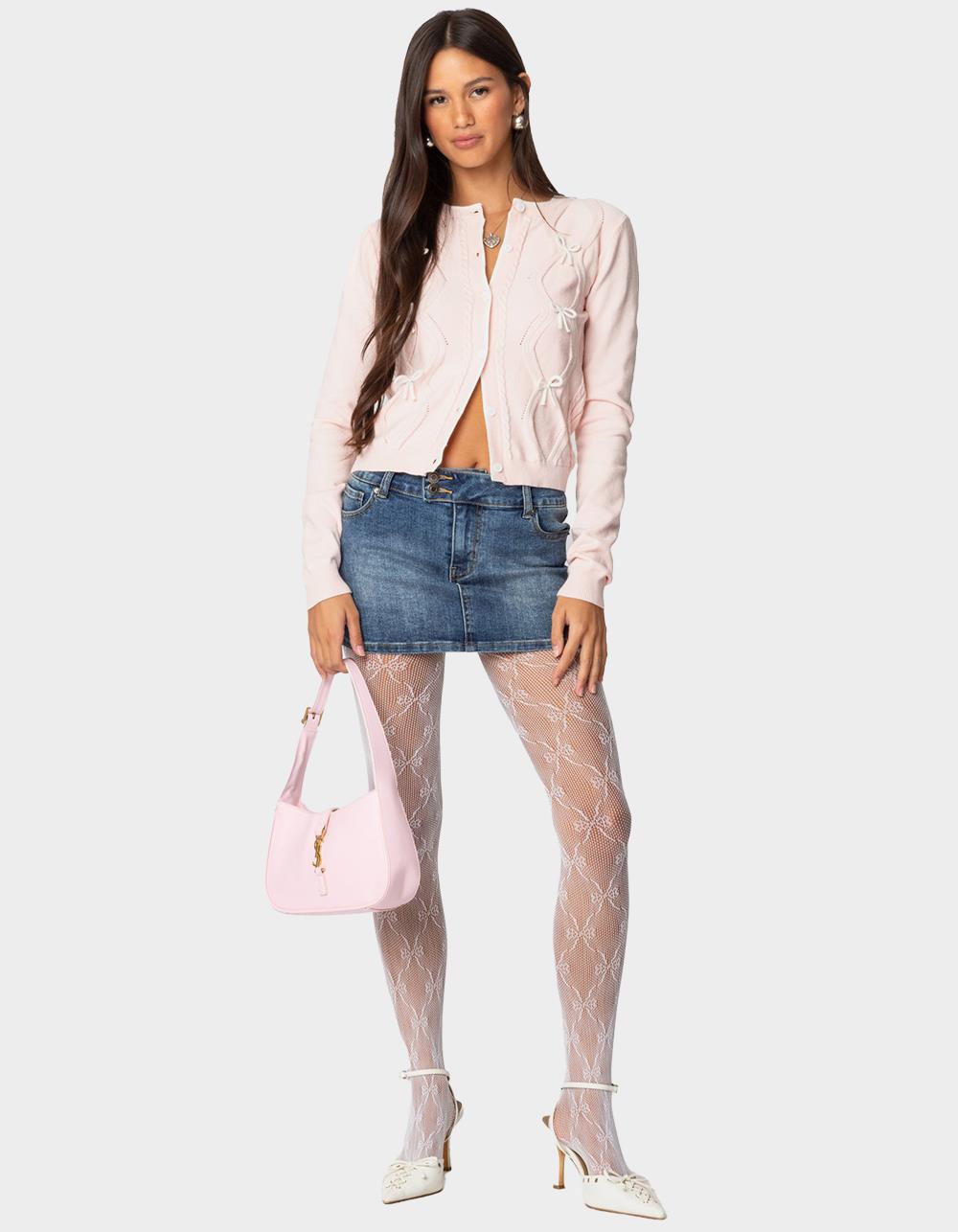 EDIKTED Contrast Bow Knit Cardigan - LIGHT PINK