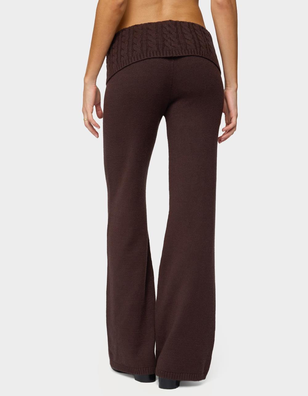 EDIKTED Lula Cable Knit Foldover Pants - BROWN