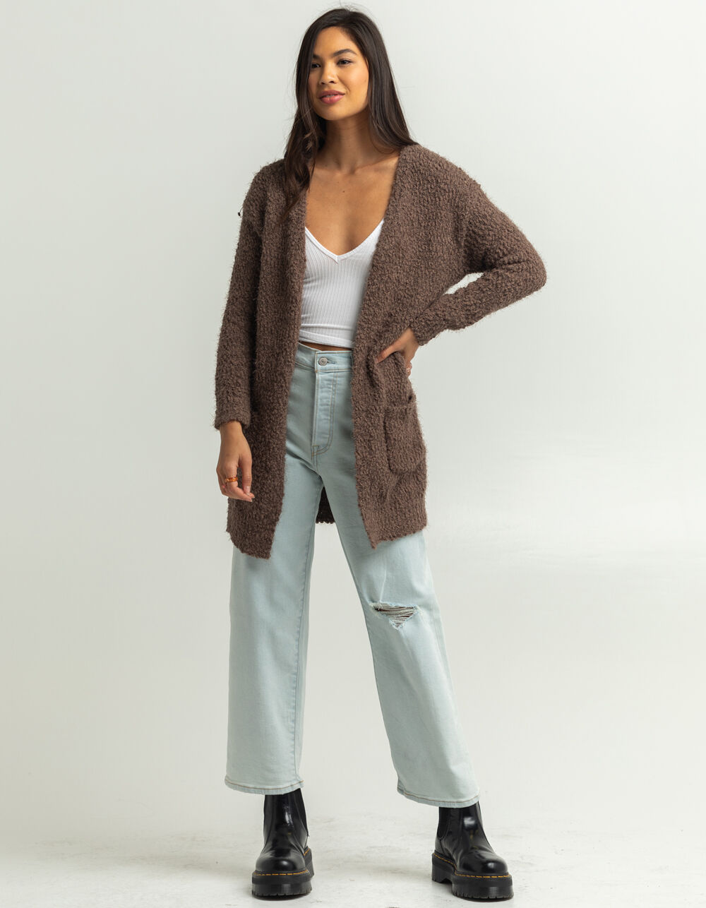 LOVE TREE Fuzzy Womens Long Cardigan 