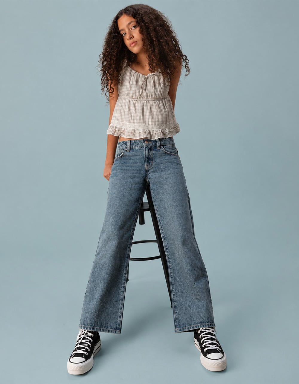 RSQ Girls Low Rise Embroidered Pocket Wide Leg Jeans - Dark Wash