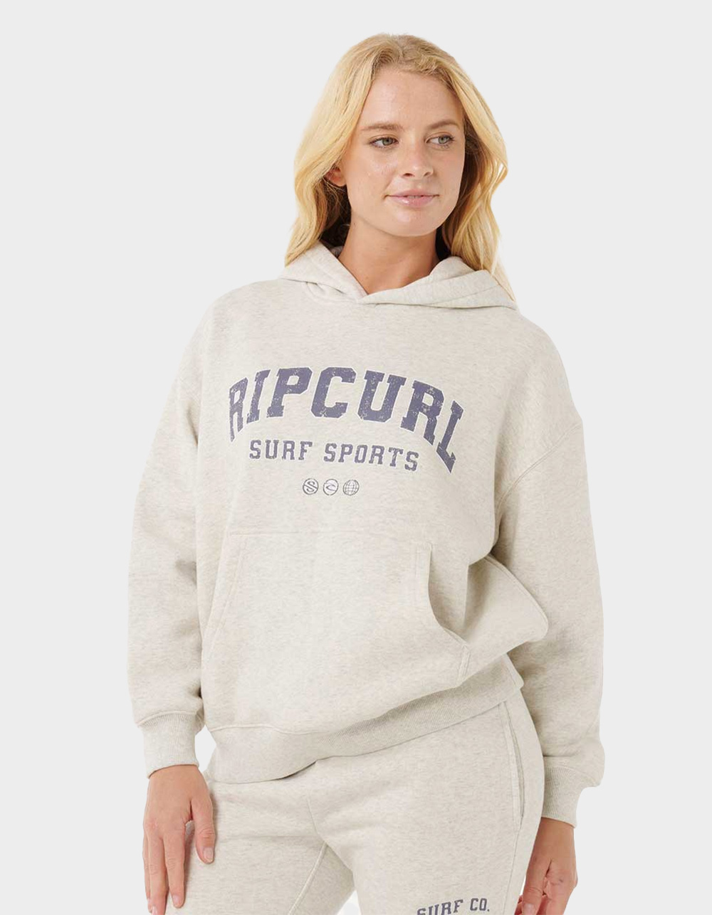 RIP CURL Varsity Sports Womens Oversized Hoodie - OATMEAL