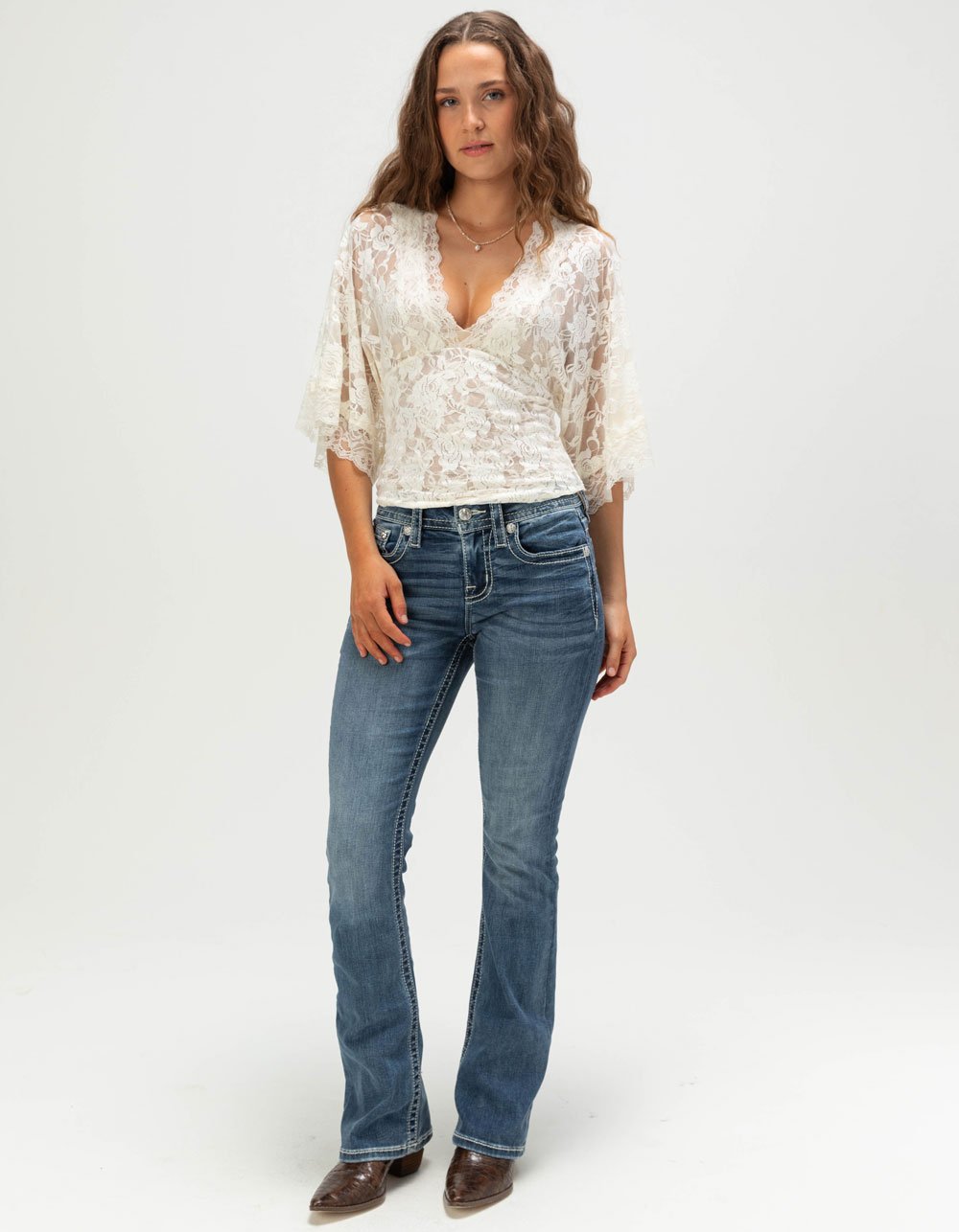 WEST OF MELROSE Womens Lace Top - CREAM