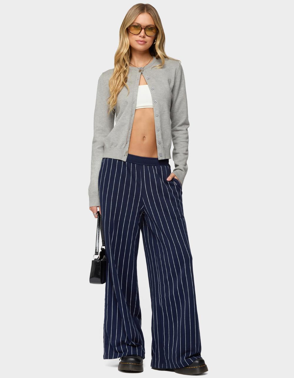 EDIKTED Mercer Pinstripe Wide Leg Sweatpants - NAVY