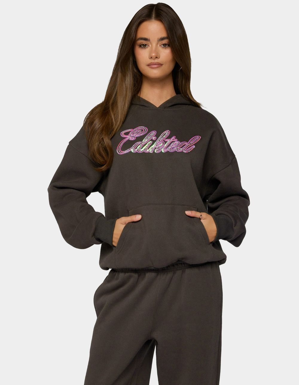 Edikted Always Sequin Hoodie - DARK GRAY