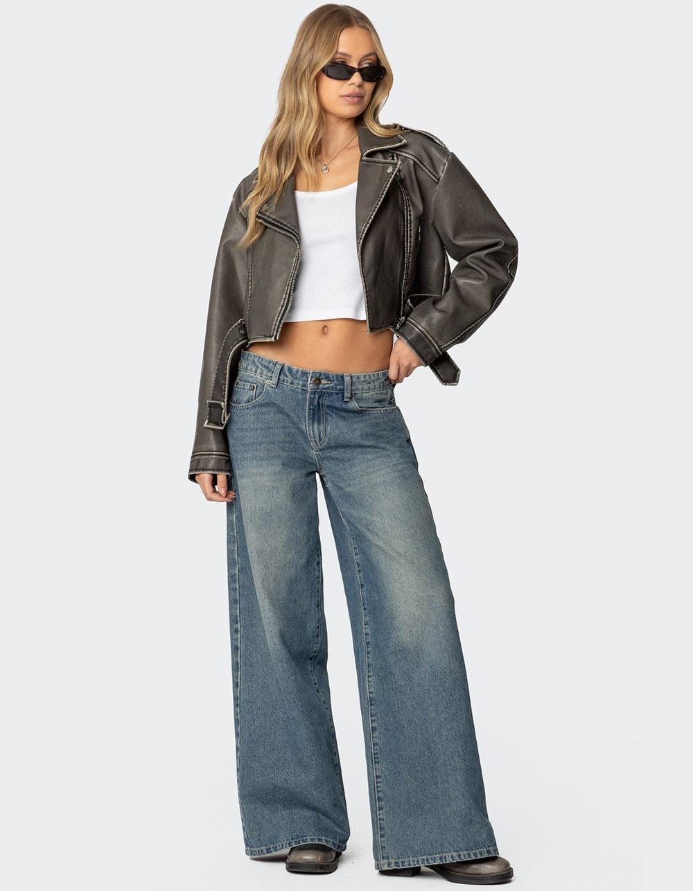 EDIKTED Washed Faux Leather Jacket - GRAY