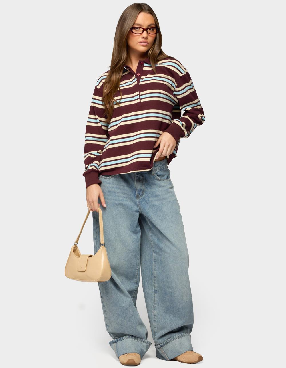 EDIKTED Renya Striped Rugby Shirt - DK RED