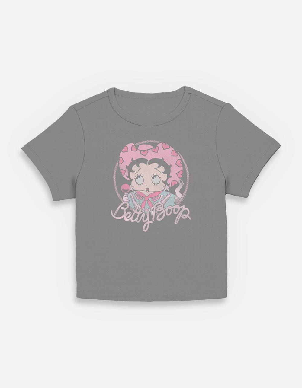 BETTY BOOP Cowgirl Hearts Womens Baby Tee - CHARCOAL