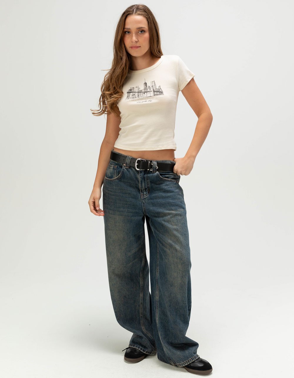 RSQ Womens New York Skyline Baby Tee - CREAM