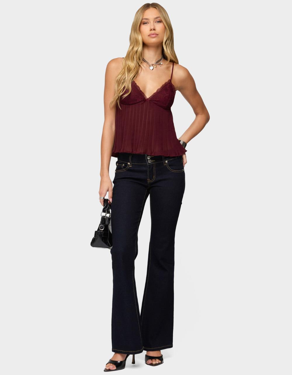 EDIKTED Rhian Lacey Pleated Babydoll Top - DK RED
