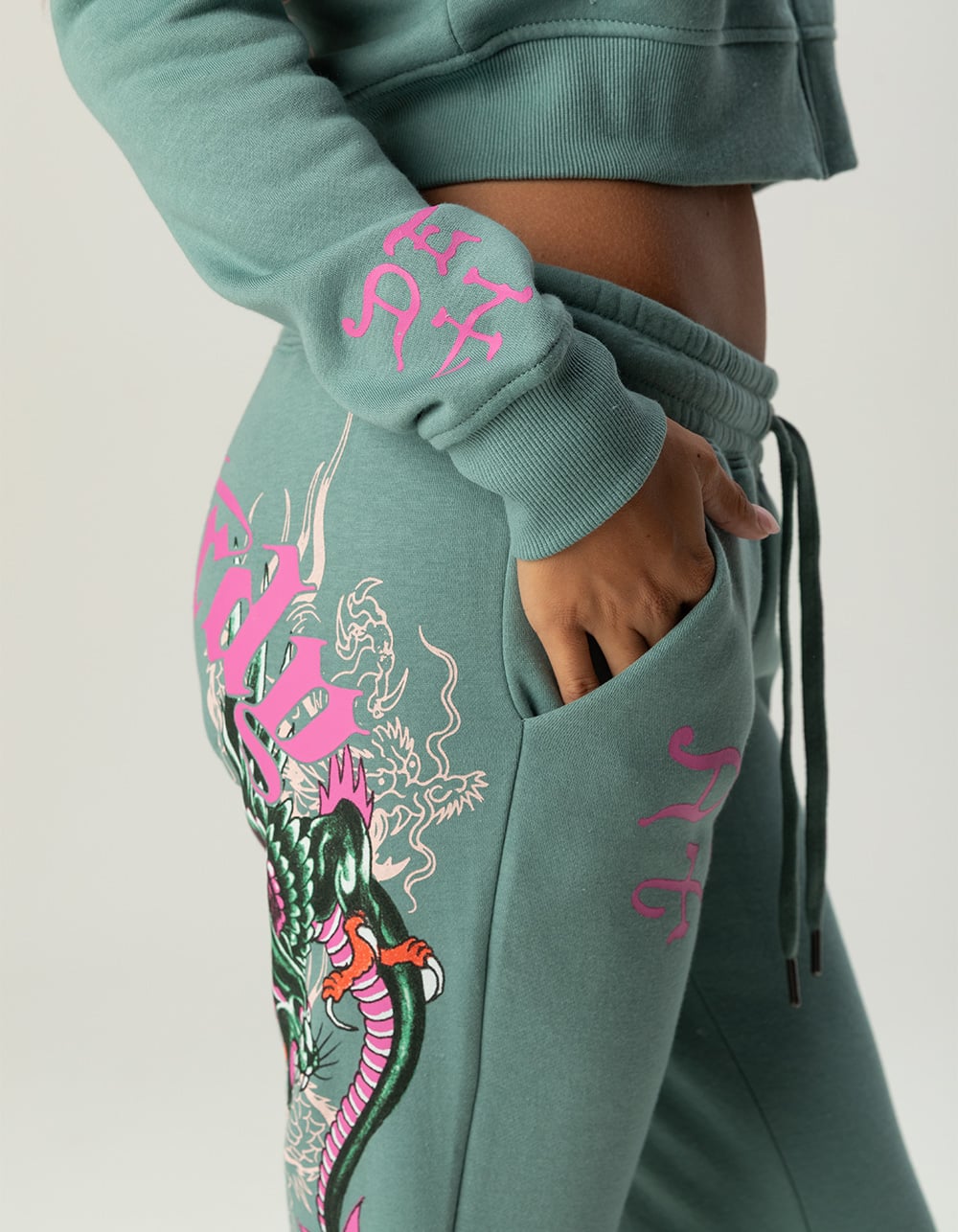 ED HARDY Panther Wings Womens Sweatpants - SEAFOAM