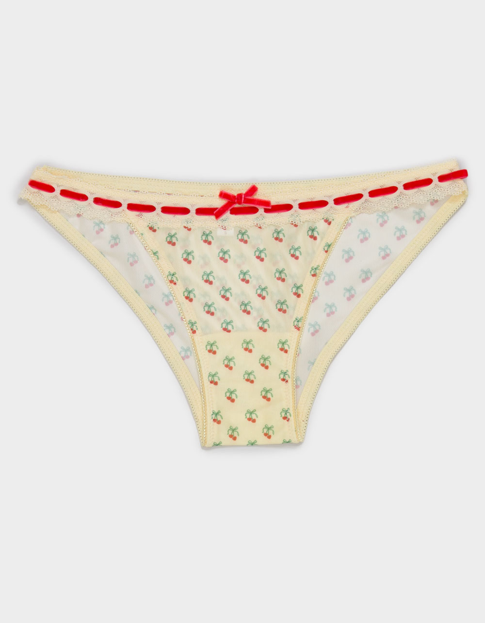 FULL TILT Ribbon Lace Trim Cheeky Panties - RED COMBO