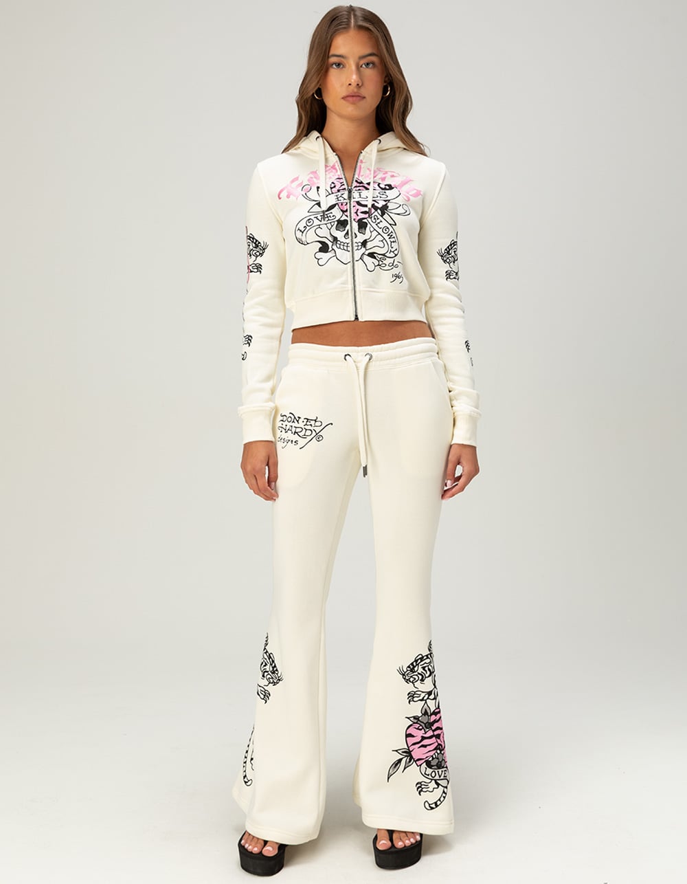 ED HARDY Love Kills Slowly Womens Bootcut Sweatpants - IVORY