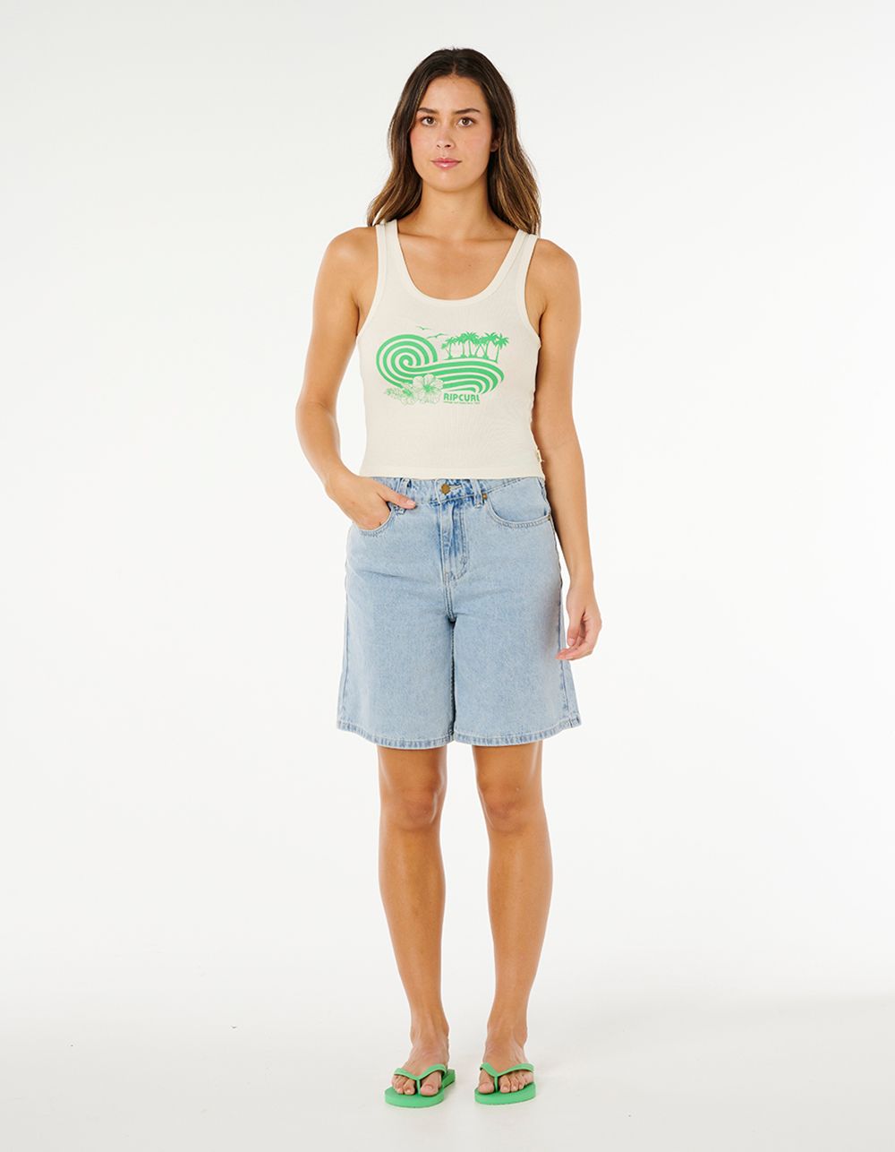 RIP CURL Ocean Break Womens Ribbed Tank Top - BONE