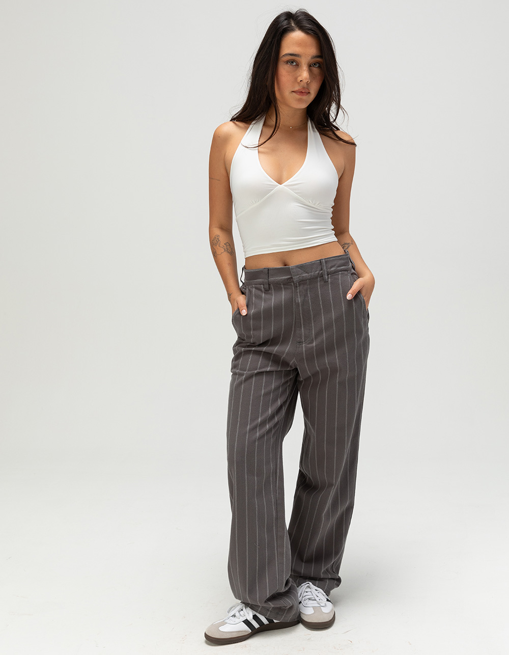 OBEY Mystery Womens Stripe Carpenter Pants - DARK GRAY