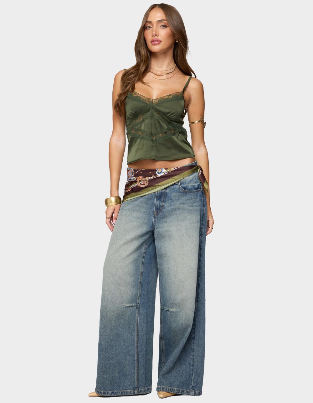 EDIKTED Tamar Satin Effect Tank Top - DK GREEN