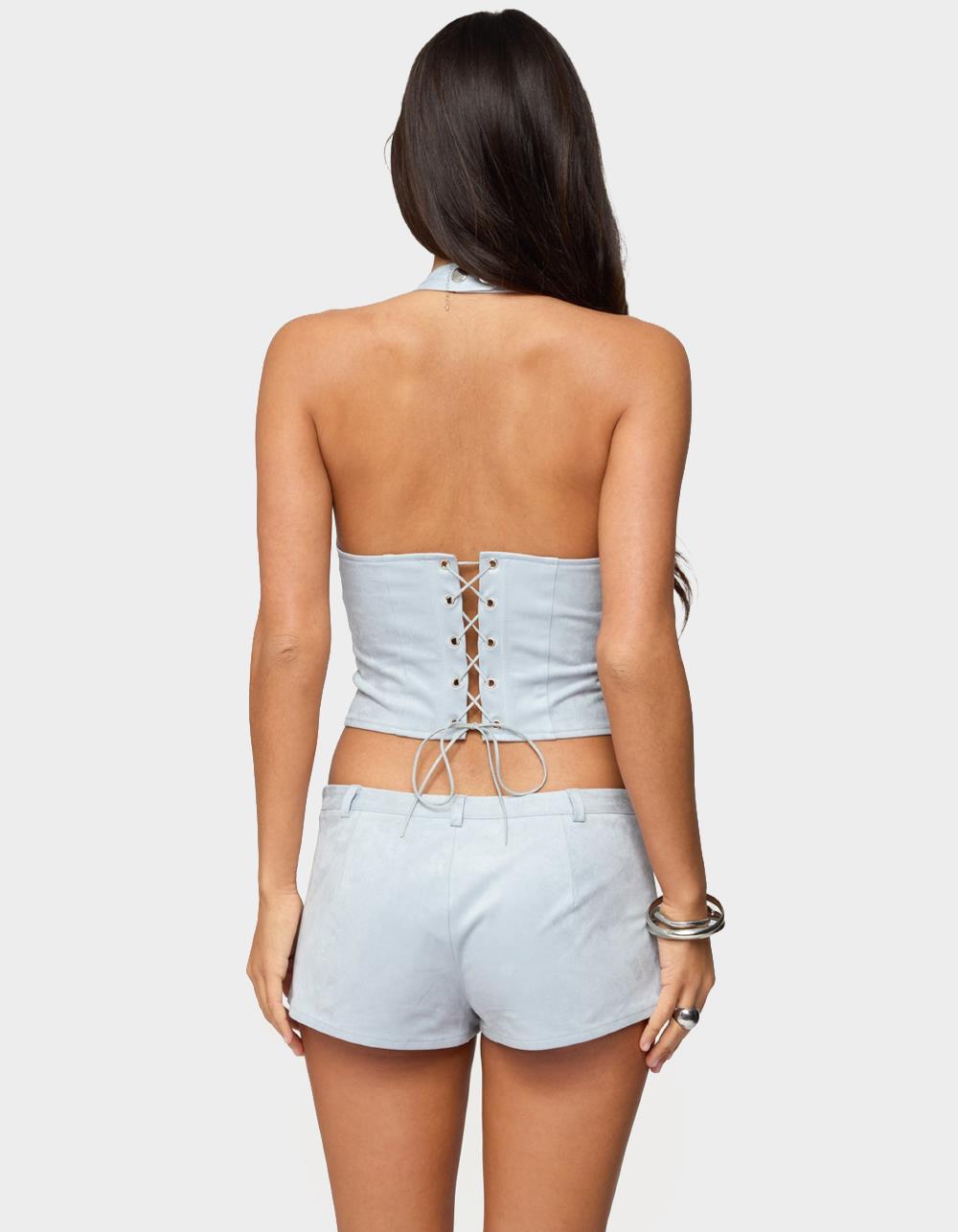 EDIKTED Sloane Faux Suede Halter Top - LIGHT BLUE