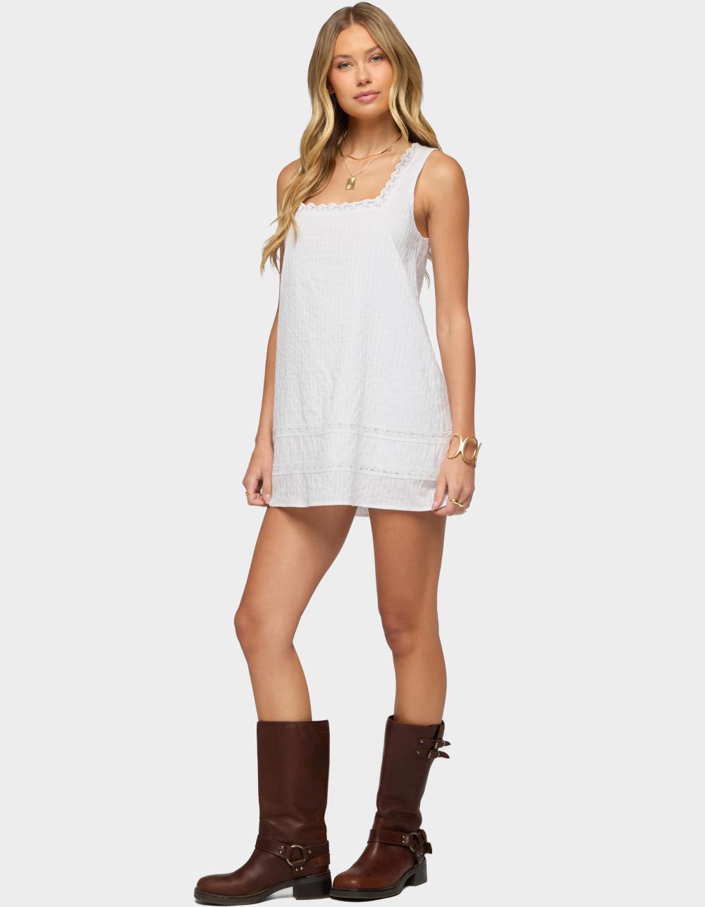 EDIKTED Doroh Lacey Striped Cotton Mini Dress - WHITE